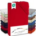 Julido Spannbettlaken 100x200 cm (Rot) – Jersey Betttuch aus 100% Baumwolle, Oeko-Tex Standard 100, Hautfreundlich, Atmungsaktiv & Für Allergiker Geeignet, Matratzenhöhe bis 30 cm