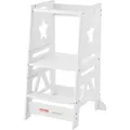 VEVOR Tritthocker Kinder 158,9 kg Gewichtskapazität Trittschemel 844 x 553 x 482 mm Hocker Kiefernholz Bambus höhenverstellbar von 328 bis 520 mm Lernturm Kinderschemel Trittschemel Kinderhocker Weiß