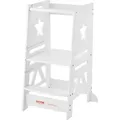 VEVOR Tritthocker Kinder 158,9 kg Gewichtskapazität Trittschemel 844 x 553 x 482 mm Hocker Kiefernholz Bambus höhenverstellbar von 328 bis 520 mm... - Weiß