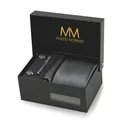 Massi Morino Krawatte Grau Gestreift mit Einstecktuch Set Herren inkl. Manschettenknöpfe, Krawattennadel und Geschenkbox | Männer Krawattenset zur Hochzeit