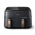 Philips Airfryer Dual Basket 3000 Series Heißluftfritteuse, 9L, 2 Körbe, 2 Gerichte gleichzeitig, RapidAir Plus Technologie, 90% weniger Fett, Energieeffizient, HomeID App (NA352/00)