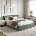 Polsterbett MARINI Doppelbett 140x200 cm in grün -  Bett gepolstert mit Lattenrost, modernes Design & stabiles Holzgestell mit Kunststofffüßen - Grün