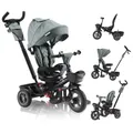 FableKids Dreirad NOEMI 5in1 Kinderdreirad Kinder Lenkstange Fahrrad Baby Kinderwagen, Grau