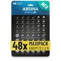 ABSINA 48er Pack Alkaline & Lithium Knopfzellen - 4X AG1 LR621, AG3 LR41, CR2016, CR2025 / 8X AG4 LR66, AG10 LR1130, AG13 LR44, CR2032-1,5V & 3V Knopfzelle Sortiment auslaufsicher - Knopfbatterien