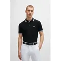 BOSS GREEN Poloshirt Paddy atmungsaktive Piqué-Webstruktur, Flachstrickkragen, gerader Schnitt schwarz S (46)
