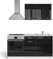 Singleküche Vicco R-Line Schwarz Hochglanz/Weiß 160 cm mit Herdumbauschrank ohne Arbeitsplatte, Model 56470