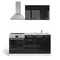 Vicco Singleküche R-Line, Schwarz Hochglanz/Weiß, 160 cm mit Herdumbauschrank ohne Arbeitsplatte, zur Integration von Elektrogeräten und Spüle vorbereitet