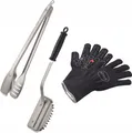3-teiliges Grillset: Zange, Handschuhe, Grillbürste Premium