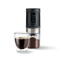 Tchibo akkubetriebene Kaffeemühle, Glas-Auffangbehälter, Edelstahl-Mahlgradring, 5 Mahlgradeinstellungen, Schwarz/Silber