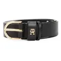 Tommy Hilfiger Ledergürtel ESSENTIAL EFFORTLESS 2.5 cm breit GOLD Logoemblem, weiche Haptik, ovale Einfachdornschließe schwarz 90