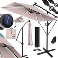 KESSER Ampelschirm Holly Sonnenschirm Rechteckig mit und ohne LED Solar inkl. Abdeckung + Windsicherung mit Kurbel Kurbel-Schirm mit Ständer UV-Schutz Aluminium Wasserabweisend Ø350cm Gartenschirm