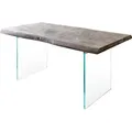 DELIFE Esstisch Edge, Akazie Platin 180x90 XL Glas Live-Edge Esstisch grau Baumkante Rechteck, Plattenstärke: 5,5 cm | 180 cm x 77 cm x 90 cm