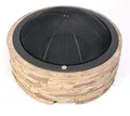 Westmann Feuerstelle Aluminium | Feuerschale mit Funkenschutzhaube | Garten Feuerkorb Steinoptik Braun | Outdoor Feuerstelle Terrasse 90x90x51 cm