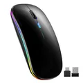 TECKNET Kabellose Bluetooth Maus (Bluetooth 5.1 + 2,4 GHz USB), Wiederaufladbare RGB Dual Mode Maus Kabellos, 1600 DPI Optische Abtastung Funkmaus für Laptops, iPads, Desktops und Macs, Schwarz