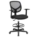 SONGMICS Arbeitsstuhl, Bürostuhl, Sitzhöhe 55-75 cm, hoher Drehstuhl mit Verstellbarer Fußstütze, Belastbarkeit 120 kg, schwarz OBN25BK