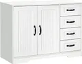 HOMCOM Sideboard Beistellschrank mit 4 Schubladen, Küchenschrank Aufbewahrungsschrank mit verstellbarem Einlegeboden, Kippschutz, Weiß, 105 x 40 x 76 cm
