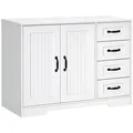 Sideboard Beistellschrank mit 4 Schubladen, verstellbarem Einlegeboden, Weiß