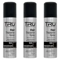 Tru Haarverdichter Spray Schwarz - 3x100 ml Haarauffüller, kaschiert Haarausfall und lichtes Haar, wasserfest, Sofort-Effekt Haarverdichtung