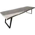 DELIFE Esstisch Edge, Akazie Platin 300x100 XL Metall Schräg Live-Edge grau Baumkante Rechteck, Plattenstärke: 5,5 cm | 300 cm x 77 cm x 100 cm