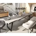 DELIFE Esstisch Edge 300x100 XL Akazie Platin Metall Schräg Live-Edge, Esstische, Baumkantenmöbel, Massivholzmöbel, Massivholz