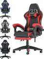 Bigzzia Gaming Stuhl mit Fußstütze - Gamer Stühle Ergonomisch mit Lendenkissen + Kopfstütze Gaming Chair Höhenverstellbar Computerstuhl für Erwachsene Mädchen Junge, Rot