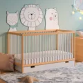 Babybett mit Schublade Kinderbett Gitterbett 60x120 & 70x140 cm höhenverstellbar & herausnehmbare Sprossen | 60x120 cm Buchenholz Natur-weiß sehr stabil Europe