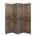 Homestyle4u 1361, Paravent Raumteiler 4 teilig Trennwand Holz Schnitzerei Braun