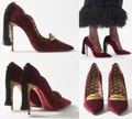 CHRISTIAN LOUBOUTIN Pumps Hot Chick Kiss Tasselled Samt Gold High Heels Schuhe