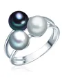 Valero Pearls Damen-Ring Hochwertige Süßwasser-Zuchtperlen 6-7 mm Button grau/silbergrau/pfauenblau 925 Sterling Silber - Perlenring
