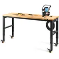 VEVOR verstellbare Werkbank, Werkbank mit Steckdose, Rädern und Stecktafel, robuster Arbeitstisch mit Eichenholzplatte für Garage, Werkstatt, Büro und Zuhause 122 x 51cm