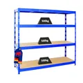 PROREGAL Profi Schwerlastregal Rhino EXTRA BREIT blau HxBxT 180x200x60cm Fachlast 500kg 4X Spanplatten-Ebenen 8mm Garagenregal, Lagerregal, Steckregal, Weitspannregal