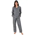Normann Pyjama Damen Flanell Schlafanzug langarm kariert  - auch in Übergrößen grau 44/46