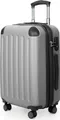 HAUPTSTADTKOFFER - Spree - Handgepäck mit Erweiterung, Koffer auf Rollen, Trolley Flugzeug Hartschalenkoffer Hand Luggage TSA, 55 cm, Cabin Bag max 42 Liter,Silber