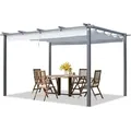 Primeyard Pergola 3x4 M Terrassenüberdachung Mit Grauem Schiebedach Stahlrahmen