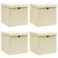 vidaXL 4X Aufbewahrungsbox mit Deckel Zusammenklappbar Spielkiste Regalkorb Faltkiste Korb Kinderbox Box Kiste Creme 32x32x32cm Stoff