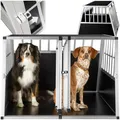 tectake Hundetransportbox doppel, mit schräger Rückwand, verschließbare Gittertür, mit schützenden Kunststoffecken