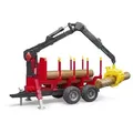 Bruder® Spielfahrzeug-Anhänger 02252 - Rückeanhänger mit Ladekran, 4 Baumstämmen und Holzgreifer, Maßstab 1:16, für Kinder ab 4 Jahren rot