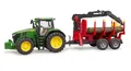 BRUDER 03154 John Deere 7R 350 mit Rückeanhänger Ladekran 4 Baumstämme Traktor
