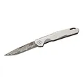 Herbertz Taschenmesser, 67-lagige Damaszenerklinge, Kern 440C, Slip Joint, Edelstahlheft, blaue Rückenfeder, scharfes Klappmesser & Outdoor-messer für Camping, Wandern oder Jagd