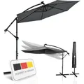 Juskys Ampelschirm Brazil 300 Cm Grau – Mit Kurbel & Ständer – Uv-schutz Wasserabweisend Knickbar – Sonnenschirm Marktschirm