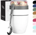 Milu Müslibecher to go 400ml MüsliMax Plastik Joghurtbecher für Müsli I auslaufsicherer Becher mit Löffel für Yoghurt/Porridge (Weiß)