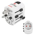 Hama Reiseadapter weltweit (Reiseadapter universal für mehr als 150 Länder, Typ G/Typ B/Typ I/Typ J/Typ L/Typ N, für Geräte mit Steckertyp C, E und F, Schutzkontakt, austauschbare Sicherung) weiß