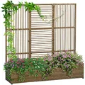 Outsunny Polyrattan Hochbeet mit Rankgitter, Rattan Blumenkasten, Pflanzenkasten, Blumenbeet, Hochbeet für Garten, Balkon, Sand, 103 x 103 x 29 cm