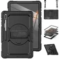 Für Samsung Galaxy Tab S8 Ultra aufstellbare Outdoor Hybrid Schwarz 360 Grad mit Trage Gurt Tablet Tasche Etuis Cover Case Schutz Robust Neu