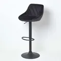 Barstuhl Henley - Samt Barhocker Höhenverstellbar 97cm - Schwarz - Homescapes