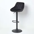 Homescapes Samt-Barhocker Henley – Barstuhl höhenverstellbar mit Samt- & Kunstleder-Bezug, drehbarer Tresenstuhl mit Rückenlehne & Fußstütze, 84–105 cm hoch, Sitzhöhe 60–81 cm, Schwarz