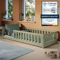 Kinderbett Bodenbett 80x160 cm mit Rausfallschutz & Lattenrost Montessori Bett Gitterbett Kinder Jugendbett Einzelbett | Olivgrün weitere Größen... - Grün