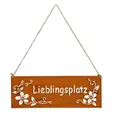 Levandeo® Dekohänger, Schild Lieblingsplatz 25x9cm Außen Gartendeko Rost Braun Blumen