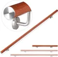Relaxdays Handlauf Aluminium, rund, Treppengeländer innen, außen, Eiche-Optik, 100 cm, Ø 42mm, mit Wandhalterung, braun