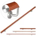 Handlauf Aluminium, Rund, Treppengeländer Innen, Außen, Eiche-optik, 100 Cm, Ø 42mm, Mit Wandhalterung, Braun - Relaxdays
